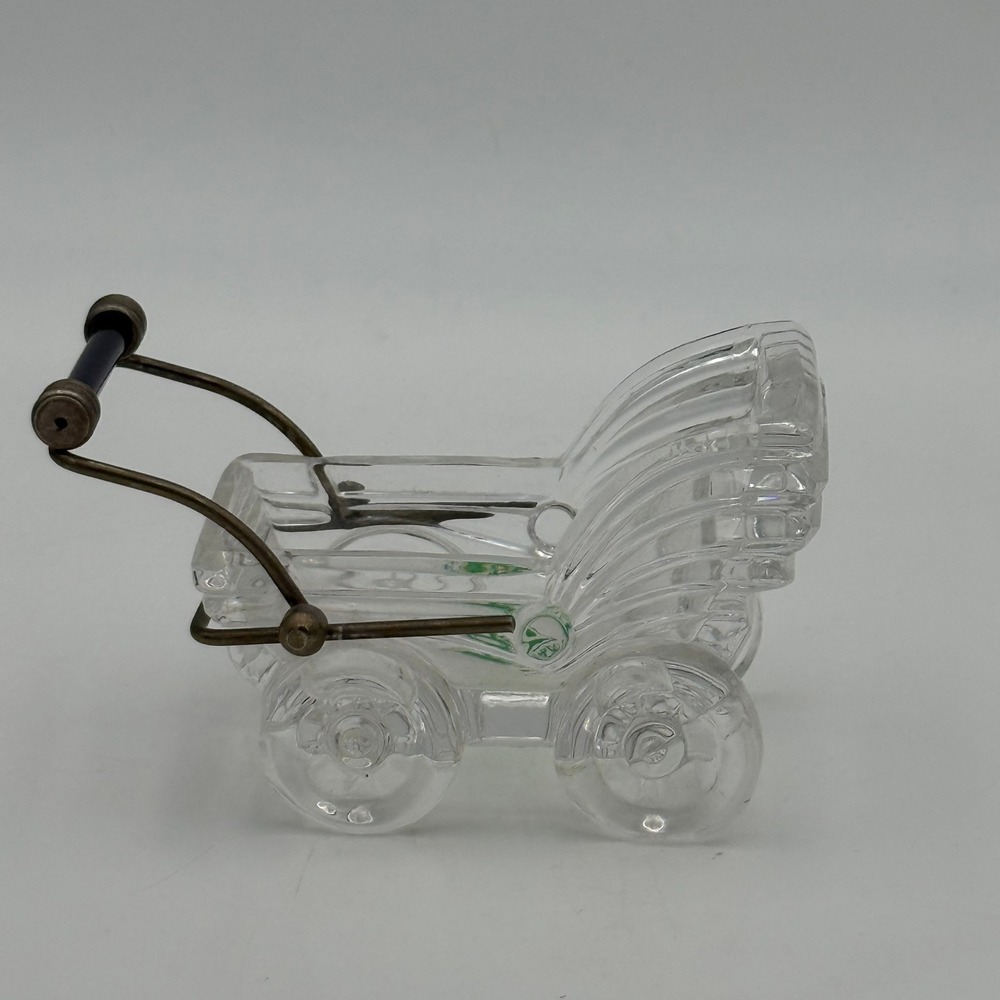 Kristalcolor Italy 24% Lead Crystal Baby Carriage Figurine Blue Handle Accent